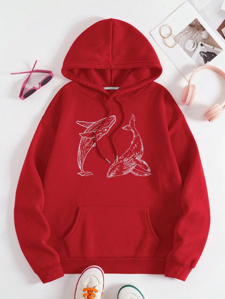 Creative Ocean Whale Printing Women Hoodie Loose Casual Hoody Autumn Multicolor Woman Streetwear All-Match Fleece Clothes