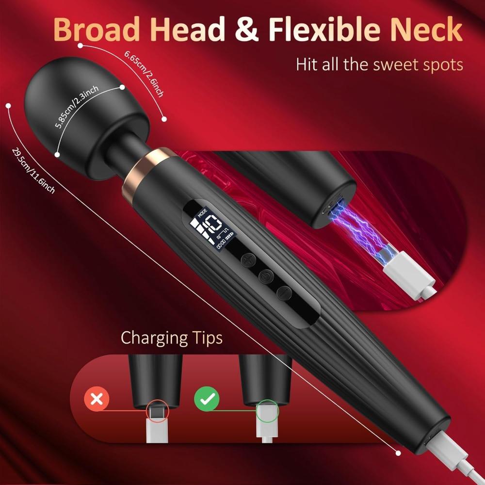 10 Modes Waterproof G-Spot Vibrator Wand with LED Display – Silent USB Rechargeable for Clitoris, Anal & Nipple Stimulation