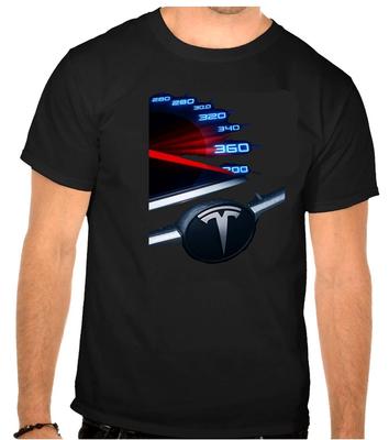 Tesla Speedometer Car Logo Black T-Shirt -1355-