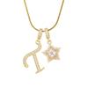 18K Gold Plated Copper Necklace with Zirconium Pentagram & Letter Pendant for Women