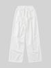 IKALOOK Black And White Wide Elastic Linen Pants Dpt119