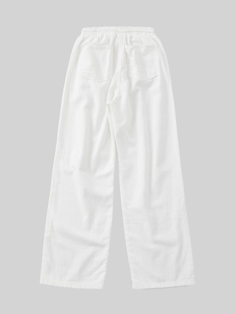 IKALOOK Black And White Wide Elastic Linen Pants Dpt119