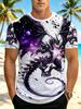 Men'S Digital Print T-Shirt, Men'S Fashion Short Sleeve, Men'S Dark Dragon And Galaxy Wings Print T-Shirt - Suitable for Casual Wear, Outdoor
