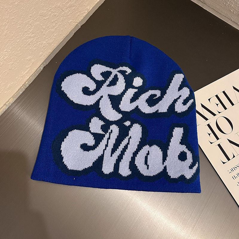 Fashion Acrylic Knit Cap For Cold Seasons With No Brim And Stylish Look Blue