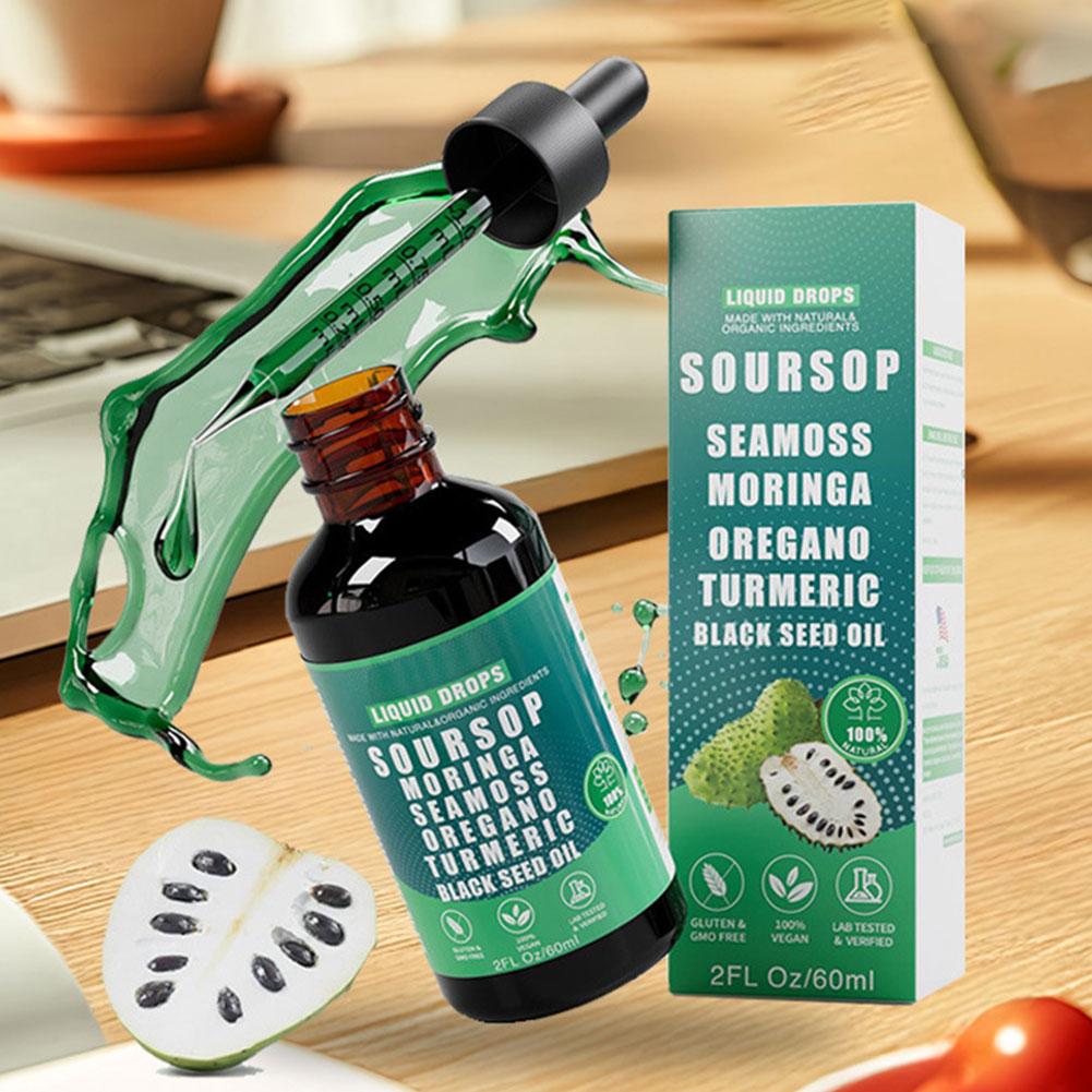 60ml 10-in-1 Natural Soursop Extract Drops High Antioxidant Promote Digestion Pure Concentrated Formula All Ages Use 1-10PCS