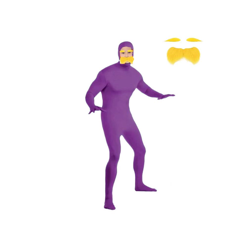 Orange Jumpsuit Costume Yellow Purple Costume Yellow Mustache and Eyebrow for Kid and Adult Halloween Party