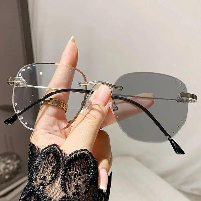 Intelligent Photochromic Myopia Glasses for Women Men Ultralight Frameless Anti Blue Light Shortsighted Discoloration Eyeglasses