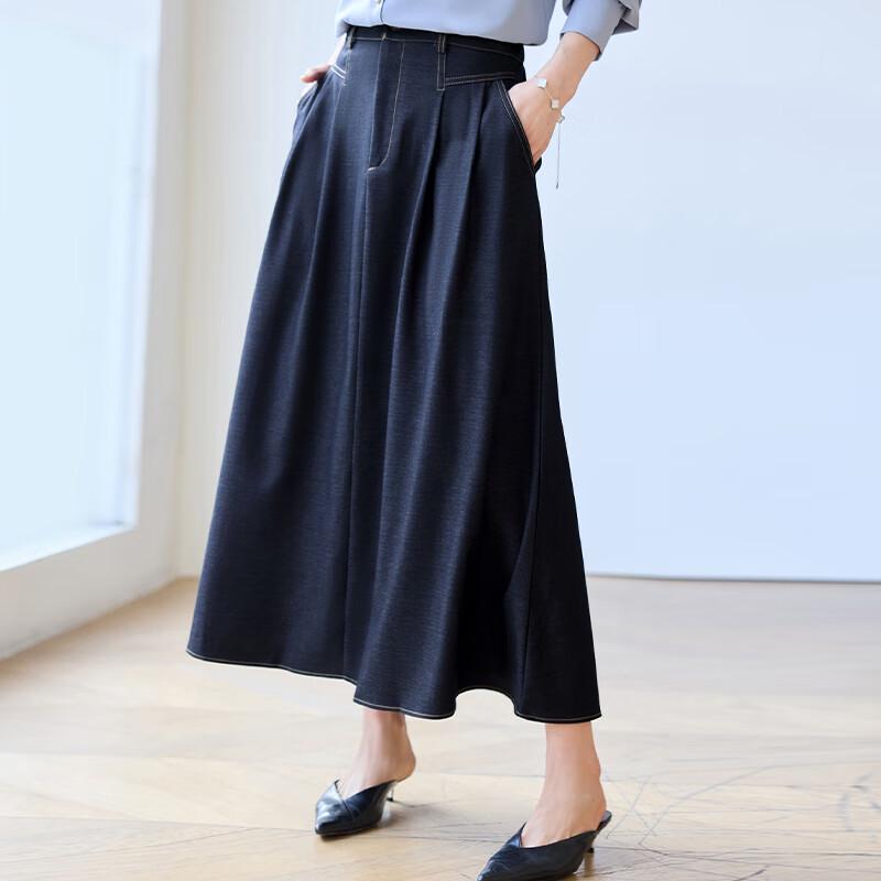 VICTORIA&VERA Women's Spring Lyocell Blend Elastic Waist Denim Midi Skirt V9011Q01
