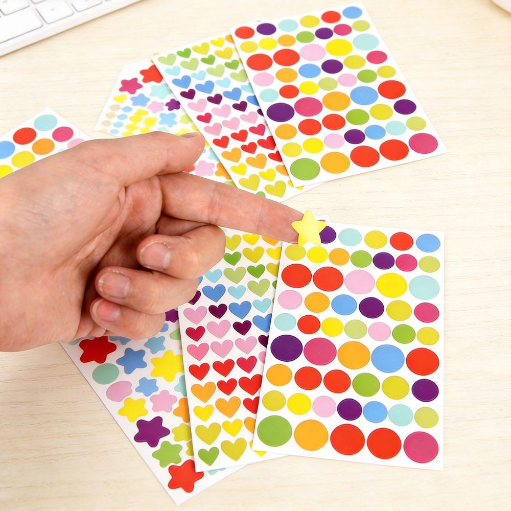6/12pcs Colorful Paper Stickers Dot Heart Pentagram Diary Journal Decoration School Creative Award YMY