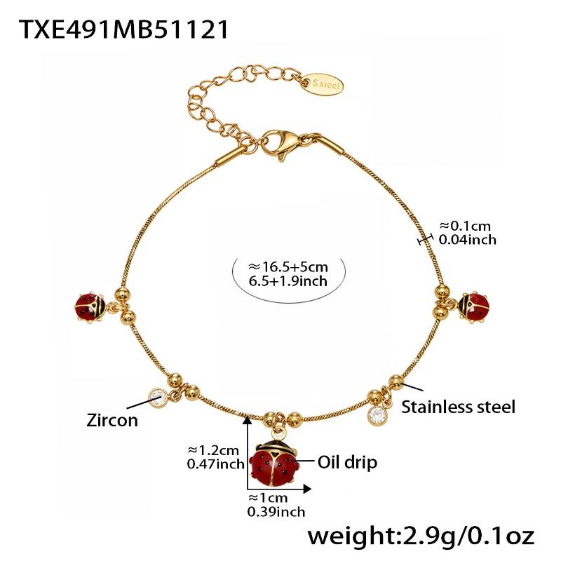 

Enamel glazed ladybug zircon tassel diy multi-pendant necklace bracelet pvd plated real gold jewelry