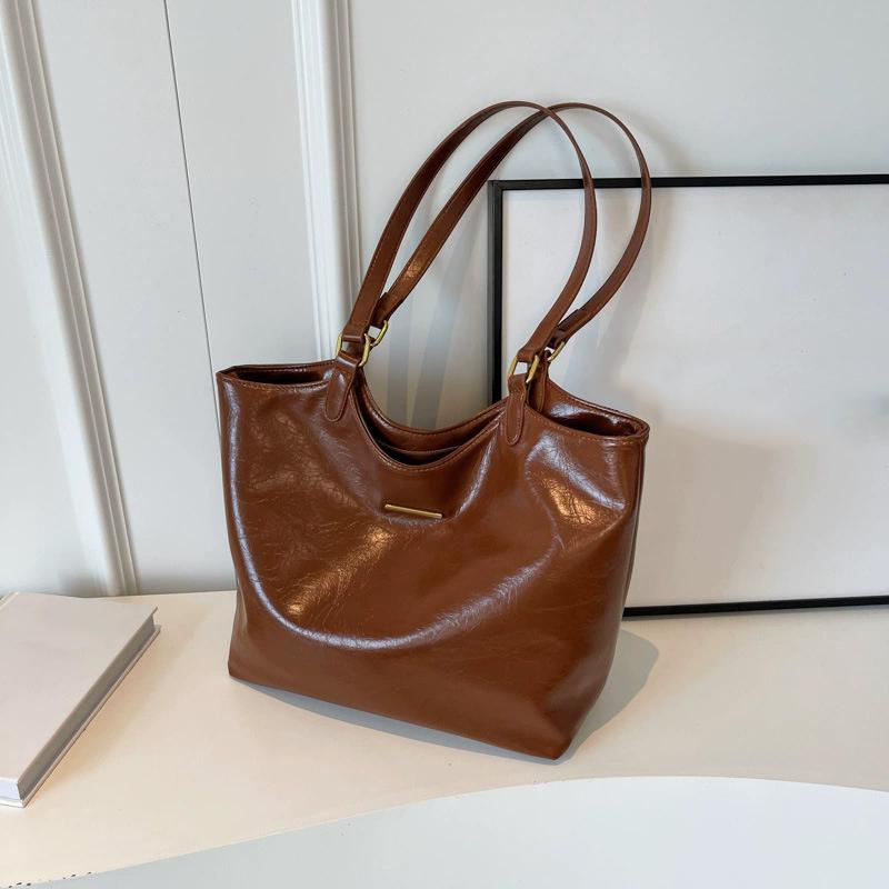 

Дизайнерские наплечные сумки для женщин, большая вместительная сумка-тоут, зимняя винтажная однотонная сумка на молнии для путешествий, ретро-сумка, кошелек AVE 40x13x28cm коричневый