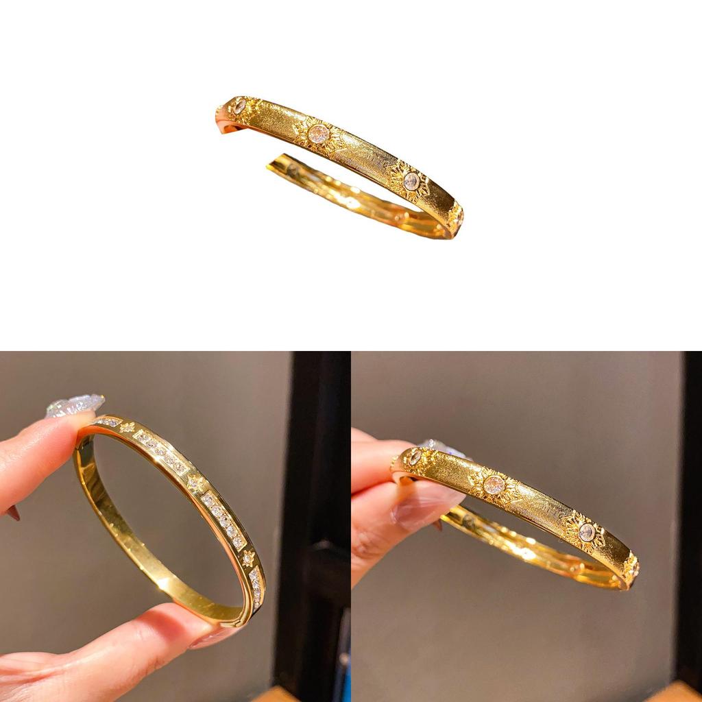 Vintage Floral Copper Bracelet With Zirconia Stones For Elegant Hand Jewelry