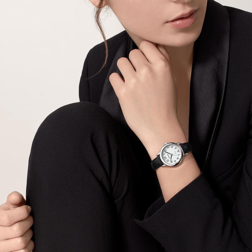 PINDOWS Women's Slim Minimalist Quartz Analog Watch with Black Leather Strap and Gold-Tone Case - A Stylish and Elegant Everyday Watch