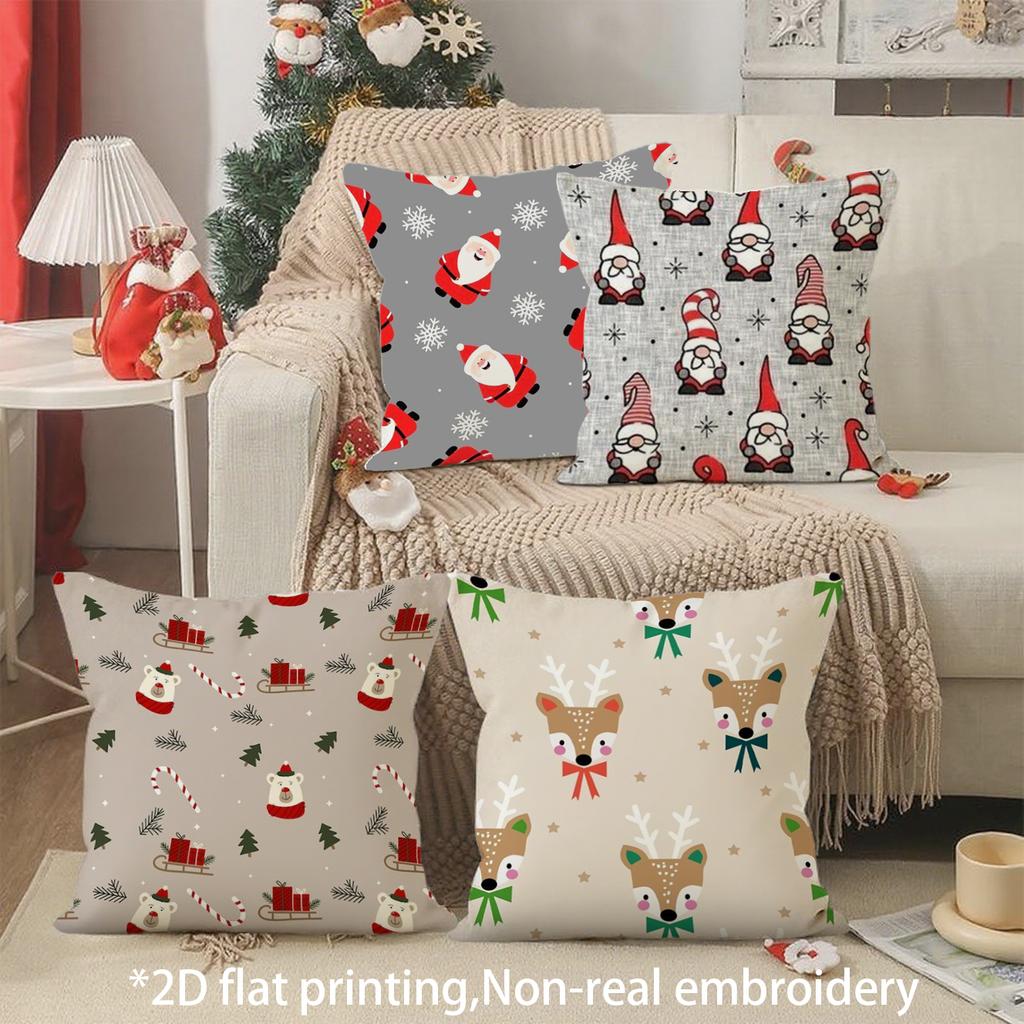 Christmas Cute Cartoon Pillow Covers Pattern Cushion Cover Suitable for Sofa Bedroom Car Pillow Cover