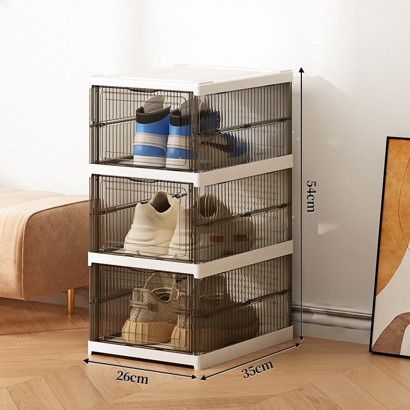 Shoe Storage Organizer Cabinet Drop Front Plastic Foldable Shoe Storage Box Entryway Sneakers Stackable Shoe Display Holder Rack