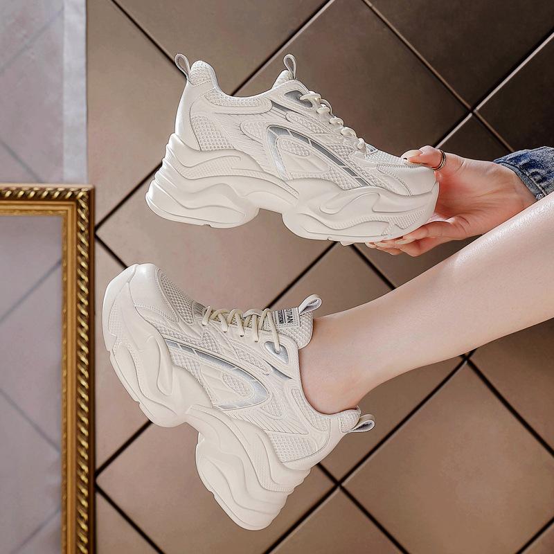 Fashion 8CM Breathable Mesh Sneakers Women Luxury Spring Tide Vulcanize Sports Dad Shoes for Woman High Platform Wedges Footwear Female
