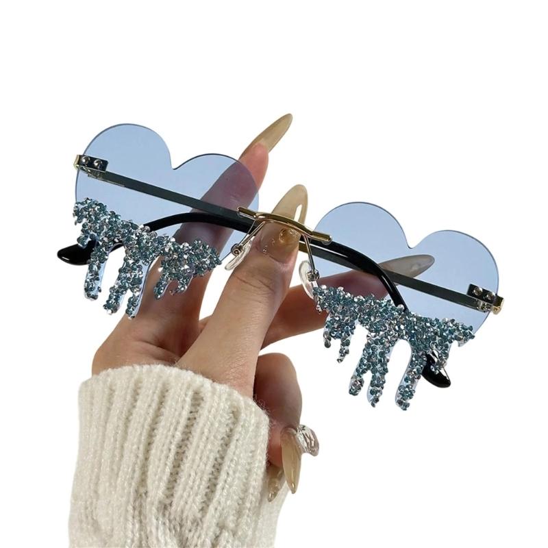 

Stylish Heart Shape Tear Eyewears Light weight Rhinestones Sun Glasses for Beach Vacations and Festivals