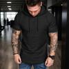 Spring Collection Men's Stylish Short Sleeve Hoodie with Front Pocket & Branded Patch - Casual Athletic Wear
