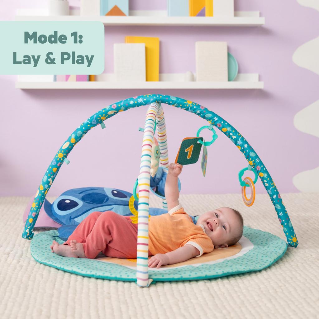Bright Starts Disney Baby Stitch Party in Paradise Play Gym Mat with 5 including a removable Stitch plush Suitable for ages 0M and & Toys, toy. up.
