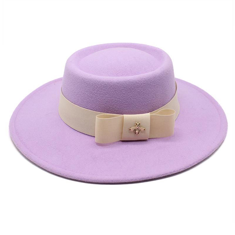 British Elegant Ring-Shaped Concave Flat-Topped Woolen 8.5Cm Top Hat Men'S And Women'S Flat-Topped Woolen Top Hat