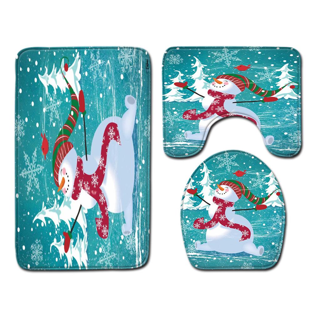Christmas Shower Curtain Floor Mat Combination Four-Piece Set Bathroom Toilet Carpet Shower Room Mat Foot Mat