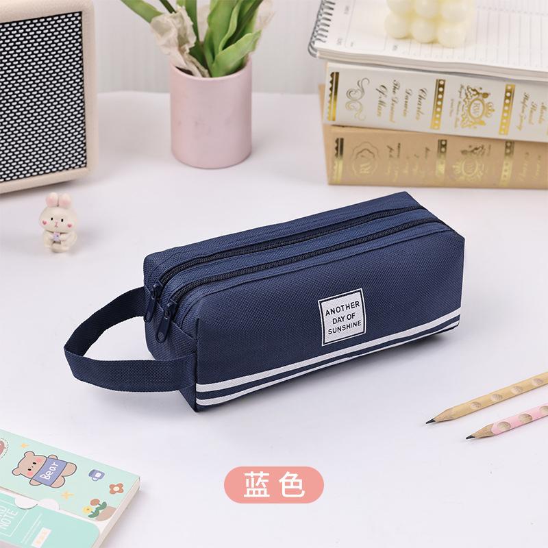 Double Layer Portable Pencil Case Oxford Cloth Double Zipper Pencil Bag For Students Back To School Storage Stationery Supply
