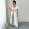 Cross-border European and American Temperament Elegant V-neck Waist Embroidered Dress Women's Clothing Spring and Summer Independent Station
