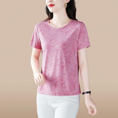 Summer Round Neck New Temperament Fashion Loose Printed Short Sleeved T-shirt Women's Patchwork Versatile Breathable Thing Tops