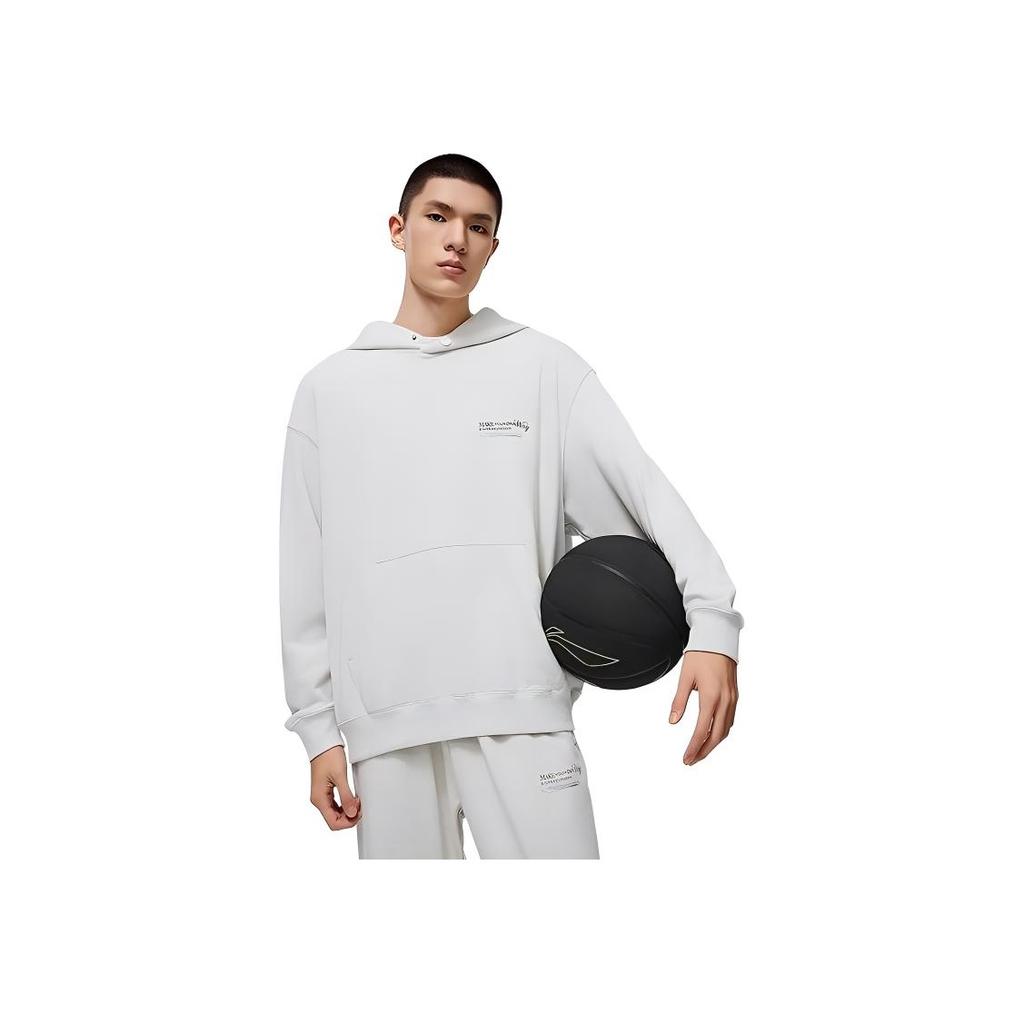 Li-Ning Loose Letter Print Hooded Comfortable Sweatshirt Men sweatshirt Standard-White AWDU013-2