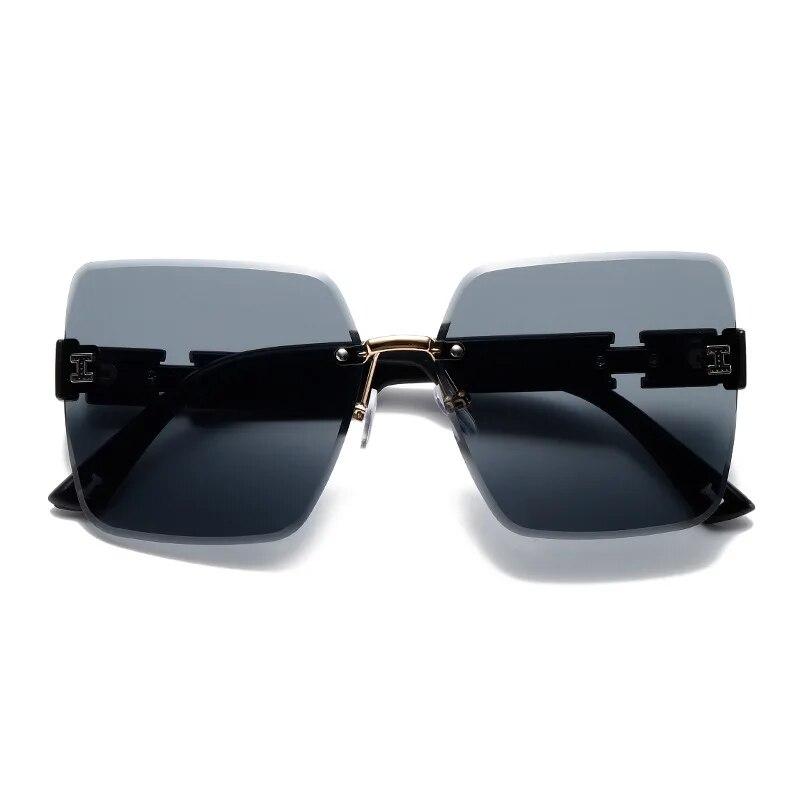 New Square Rimless Cut Edge Sunglasses Hong Kong Style Ladies Round Face Slimming Big Frame Fashion Sunglasses