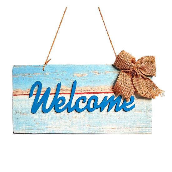 Yangyizhi Welcome Decorative Sign, Wooden Mediterranean Retro Style Wall Mounted Door Sign for Indoor Outdoor Use