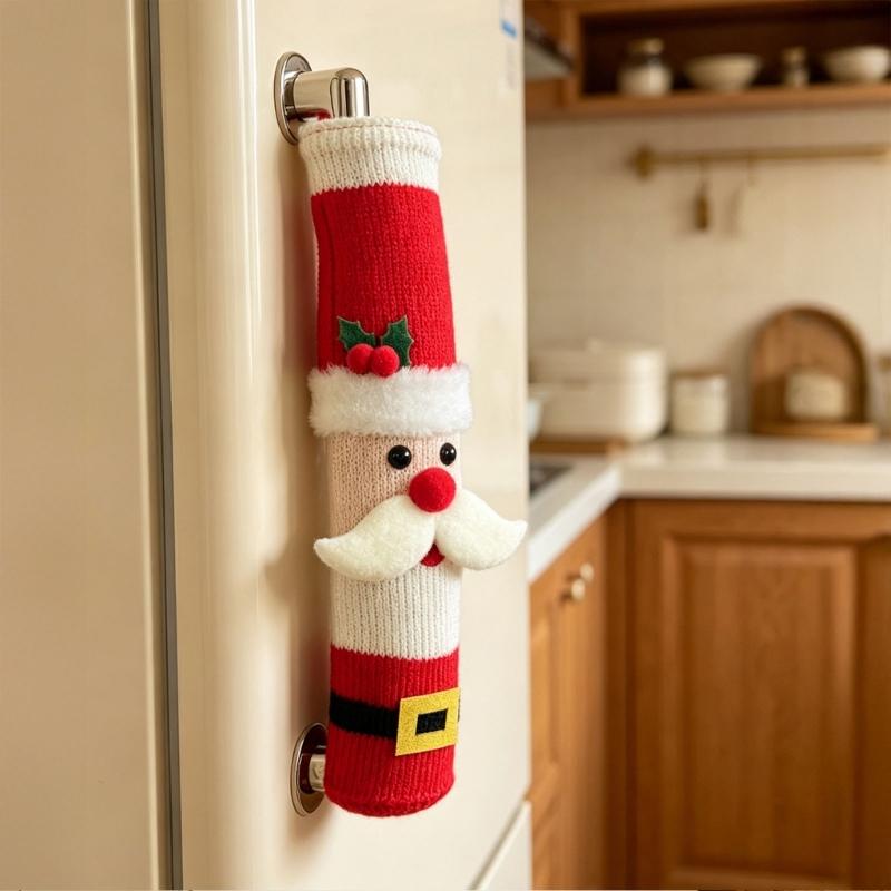 Christmas Appliance Handle Sleeve, Fabric Decoration with Handle-Over Form and Side Closure for Seasonal Kitchen Displays