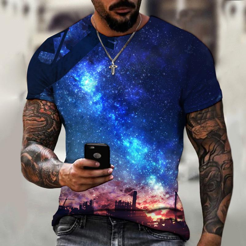 Sternenhimmel 3D-Digitaldruck Trendy Herren-T-Shirts Street Fashion Personalisiertes lockeres, lässiges T-Shirt mit Rundhalsausschnitt und kurzen Ärmeln