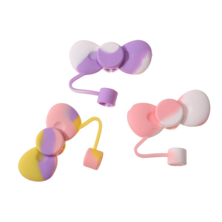 3 ks roztomilých mašliček, opakovaně použitelných silikonových krytek na brčka