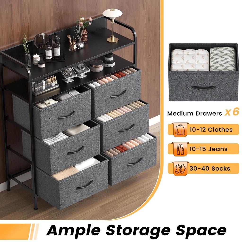 Six-Drawer Fabric Storage Cabinet gray 83cm*30cm*97cm