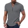 V-Neck Buttons Half Placket Men Shirt Short Sleeve Fine Sewing Summer Casual Solid Color Thin Shirt Daily Garment