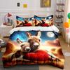 3Pcs Donkey Family Bedding Set, Mother And Baby Donkey With Heart Print Duvet Cover + 2 Pillowcases, Cute Bedroom Decor