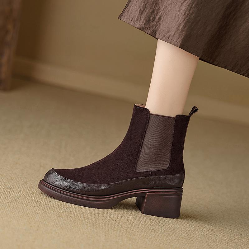 Fashion 2025 New Autumn/winter Genuine Leather Women Boot Round Toe Women Shoes Fashion Designs Chelsea Boots High Heel Short Boots