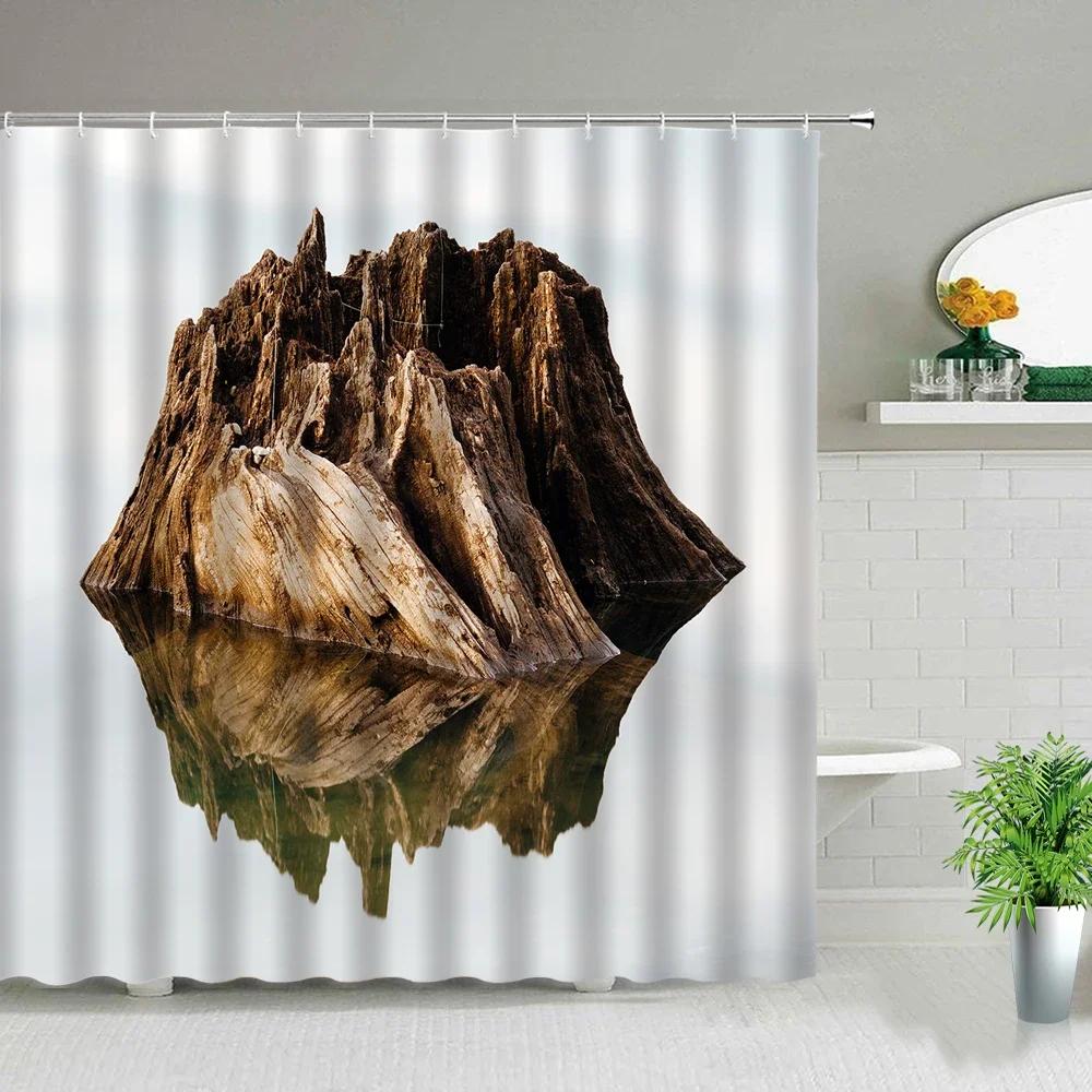 

Green Forest Wooden Bridge Shower Curtains Bathroom Curtain Ocean Nature Landscape Waterproof Fabric For Art Bathtub Decor W90xH180cm