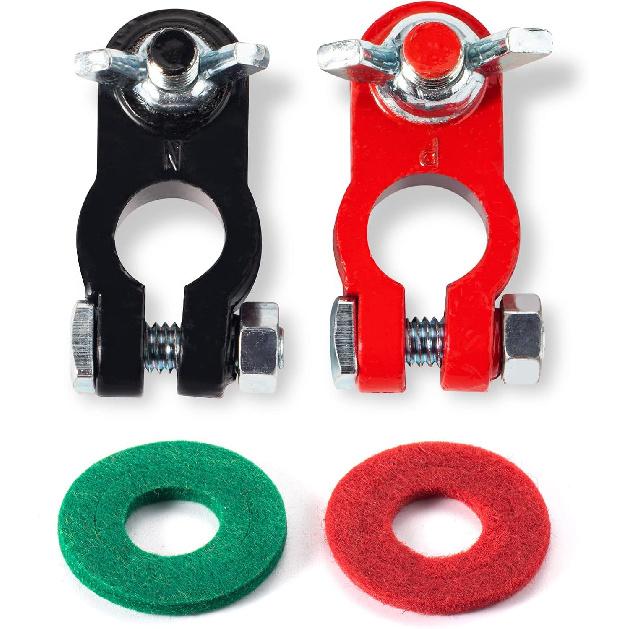 

CZC AUTO Battery Terminals Color Coded Clamps Connectors with Matching Anti Corrosion Felt Fiber Washers, Quick Release for RV Motorbike Car Truck 1