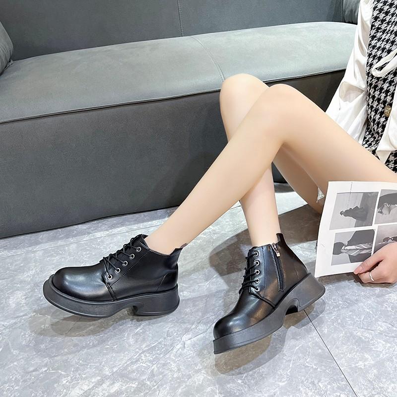 2024 Popular Women's Shoes Elegant and Fashionable Women's Bare Boots Lace Up Shallow Mouth PU Round Head Women's Cotton Boots