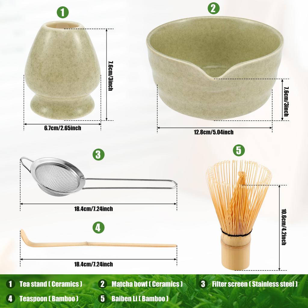 5Pcs Matcha Set Tradition Japanese Matcha Tea Set Whisk Set Ceramic Whisk Holder and Bowl Kit for Cafe Making Matcha Latte Drink