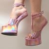 Fashion FHC 18CM Damen Holografische Plateau-Sandalen Herren Fetisch Cosplay Sommerschuhe, Peep Toe, Knöchelriemen mit Schnalle, Pink, Sonderfarben