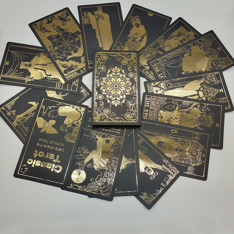 Neue Version Schwarzes Heißprägung Goldfolie Tarotkarten Kunststoff Rider Orakel Deck Für Anfänger Und Sammler