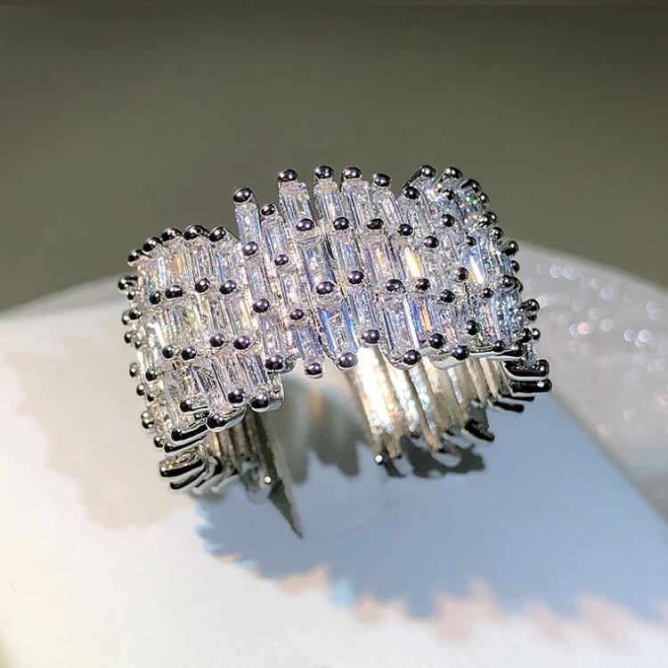 Fashion Personality Exaggerated Design Ring Fashion Girl Ring Minority T Square Zircon Luxury