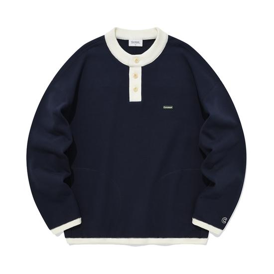 Henley Neck String Navy Men’s Sweatshirt M