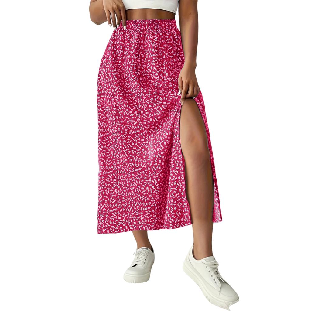 New Women's Fashionable Casual Printed Split Maxi Skirt