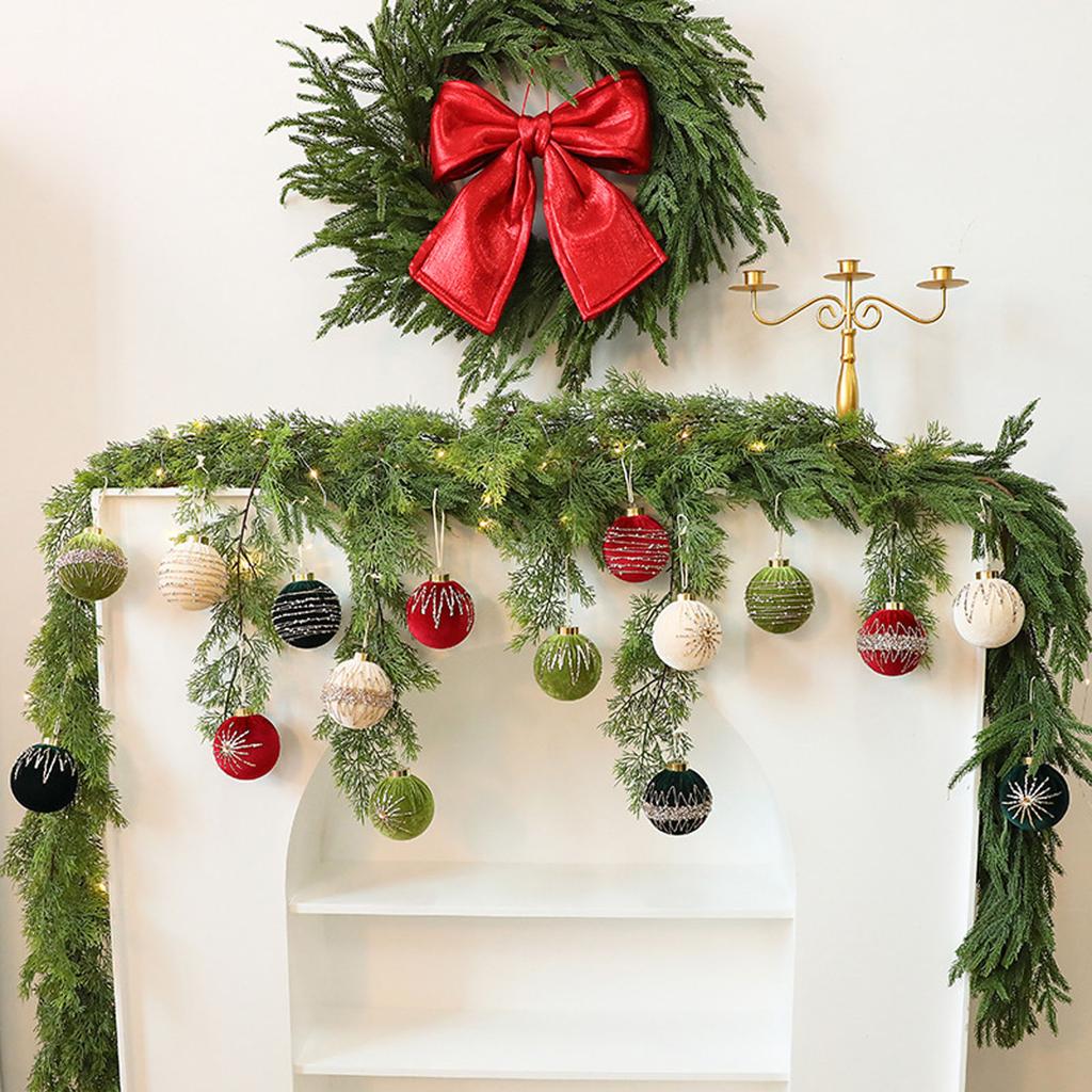 12pcs/8cm Rhinestone Velvet-Wrapped Christmas Ball Exquisite Christmas Balls Decorative Hanging Ornaments Christmas Decoration