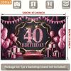 2D 40th Birthday Photography Backdrop Pink Black Background with Crown, Balloons and Cake