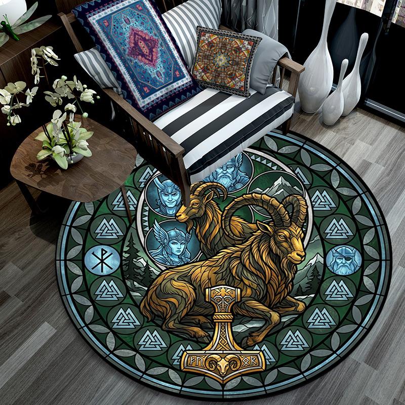 Ragnarok Symbolism Round Area Rug Under Office Chairs Bedroom Living Room Home Decor